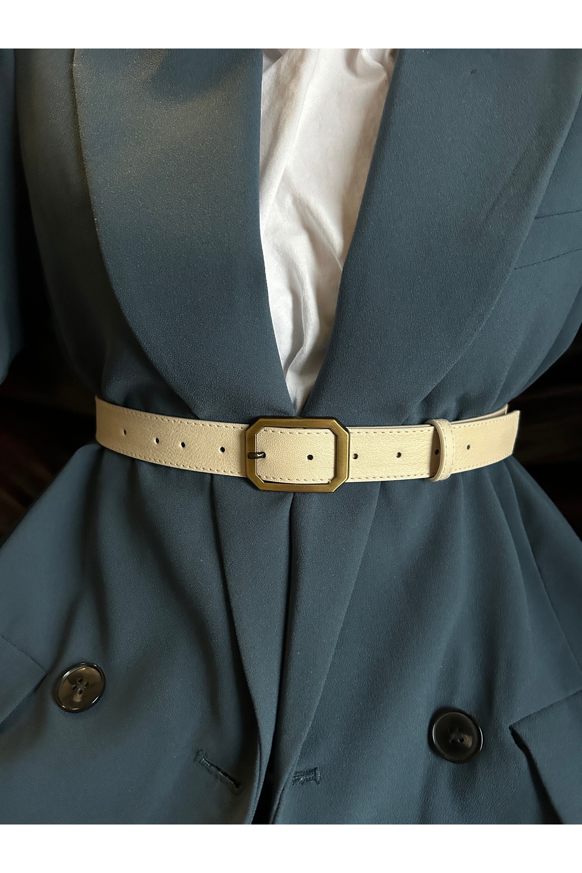 Liaison Rectangular Patterned Women Antique Gold Buckle Belt Jacket Belt Dress Belt Pants Belt