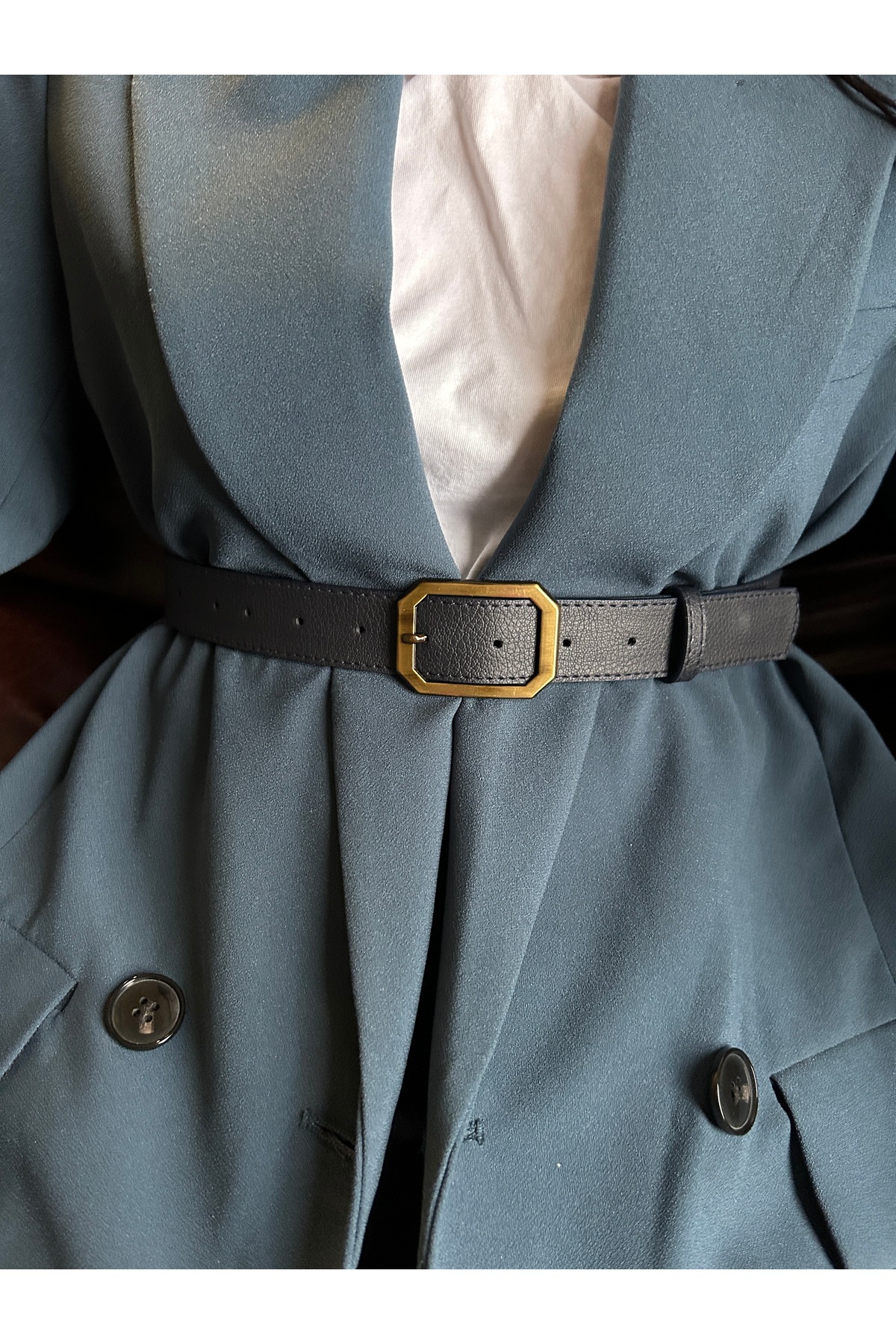 Liaison Rectangular Patterned Women Antique Gold Buckle Belt Jacket Belt Dress Belt Pants Belt