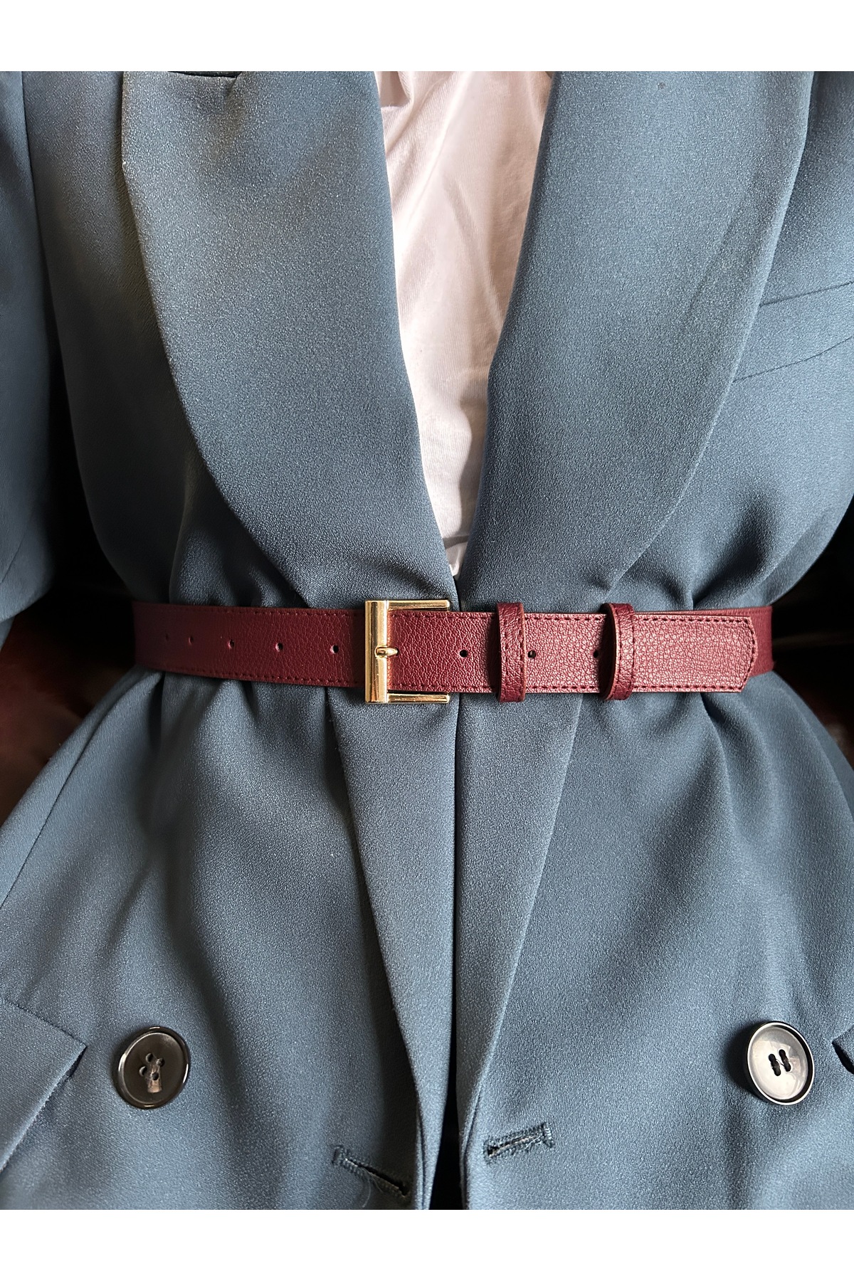 Lyric Square Patterned Women's Gold Buckle Belt Jacket Belt Dress Belt Pants Belt