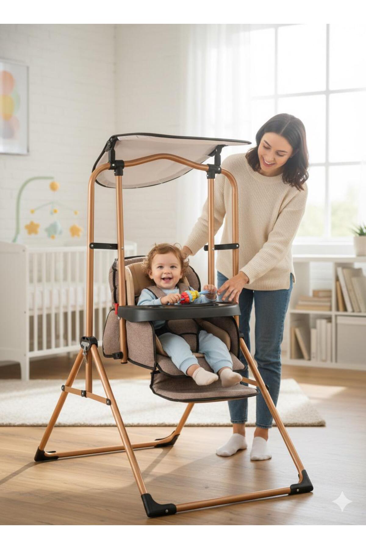 ÖYKÜ BEBEK DUNYASI Lüx Mama Sandalyeli Tenteli Tam Yatak Olabilen Salıncak Ev Tipi fotoğrafı 4 (önizleme)