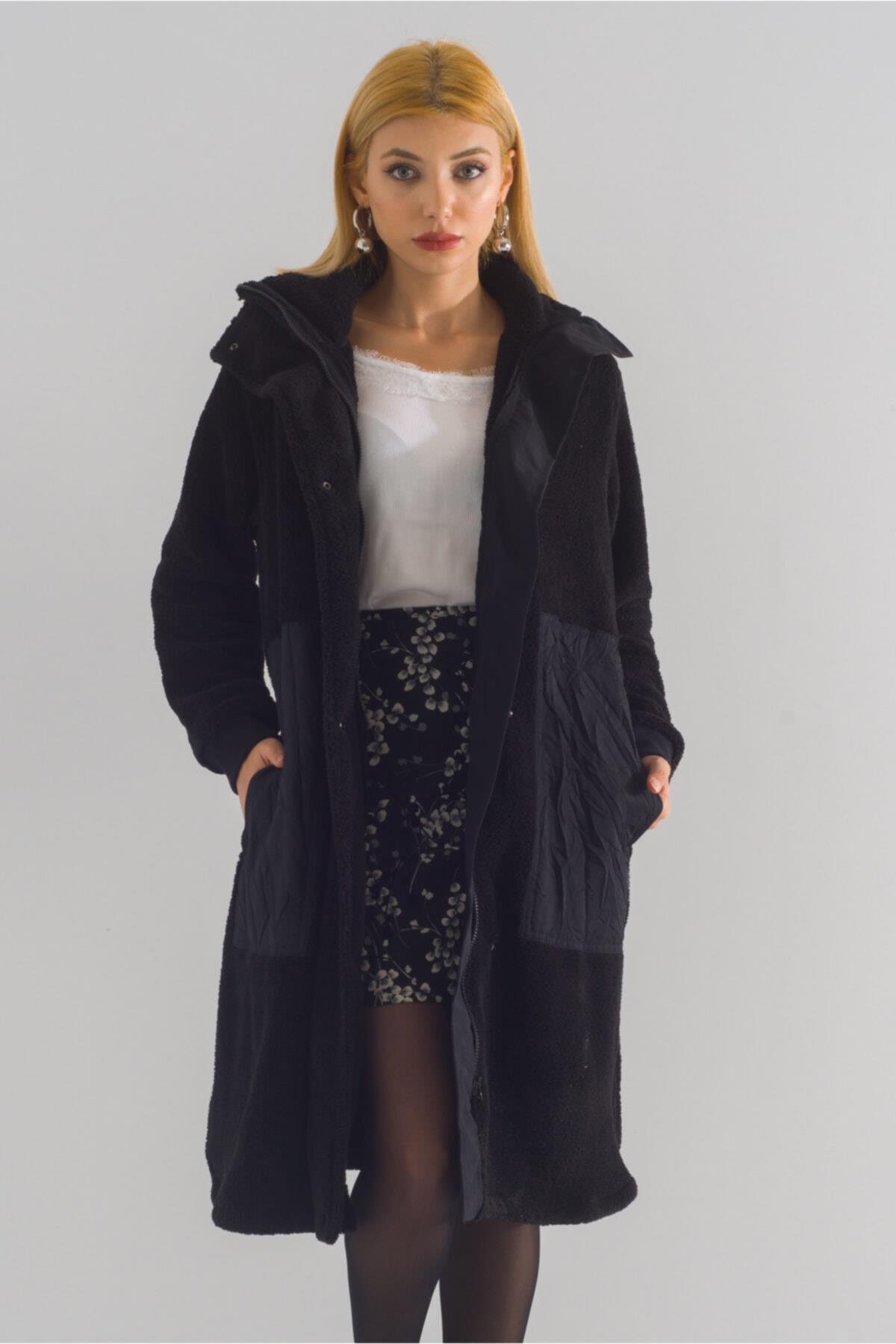 Bold & Young  Dik Yakalı Paraşüt Karışımlı Wellsoft Fermuarlı Çıtçıtlı Manto - Görsel 3