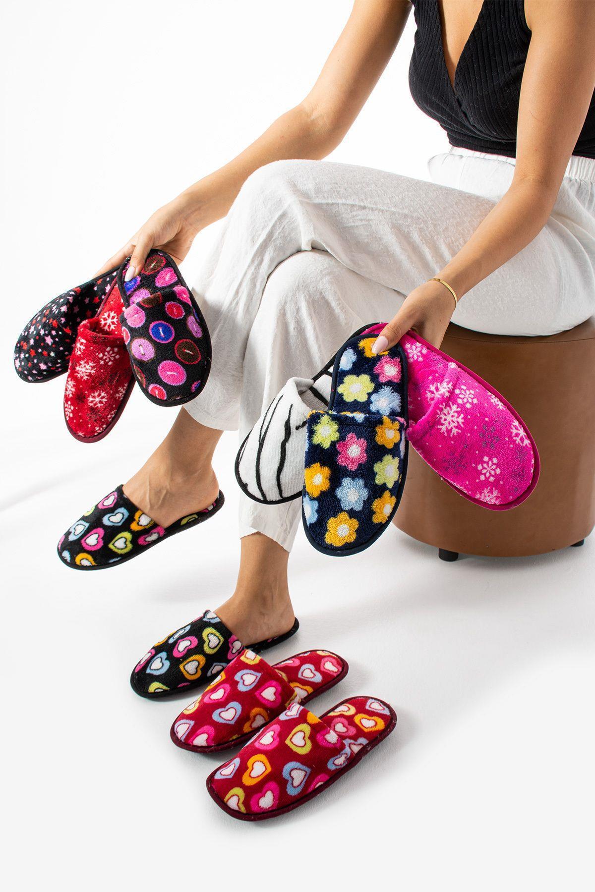 Moda Devrin 3'lü Paket Önü Kapalı Pvc Taban Terlik Ev Terliği Çeyiz Bohça Seti