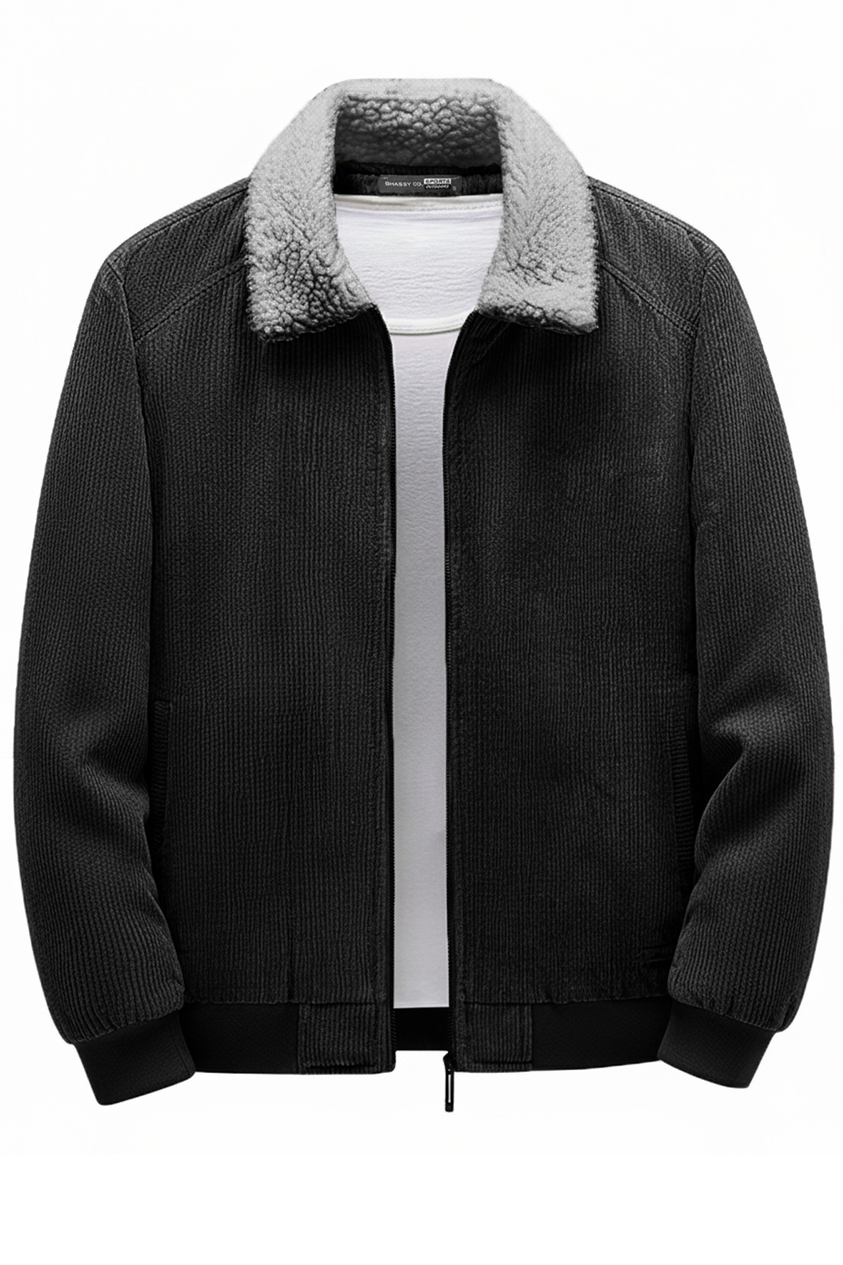 Ghassy Co  Erkek Peluş Astarlı Gömlek Yaka Tam Fermuar Rüzgar Geçirmez Kadife Mont - Görsel 3