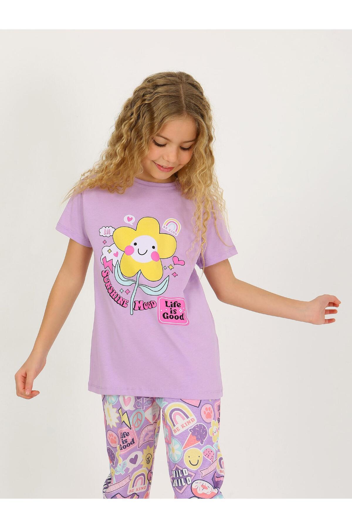 vitmo Kız Çocuk Kısa Kollu %100 Pamuklu Pijama Takımı Be Kind fotoğrafı 2 (önizleme)