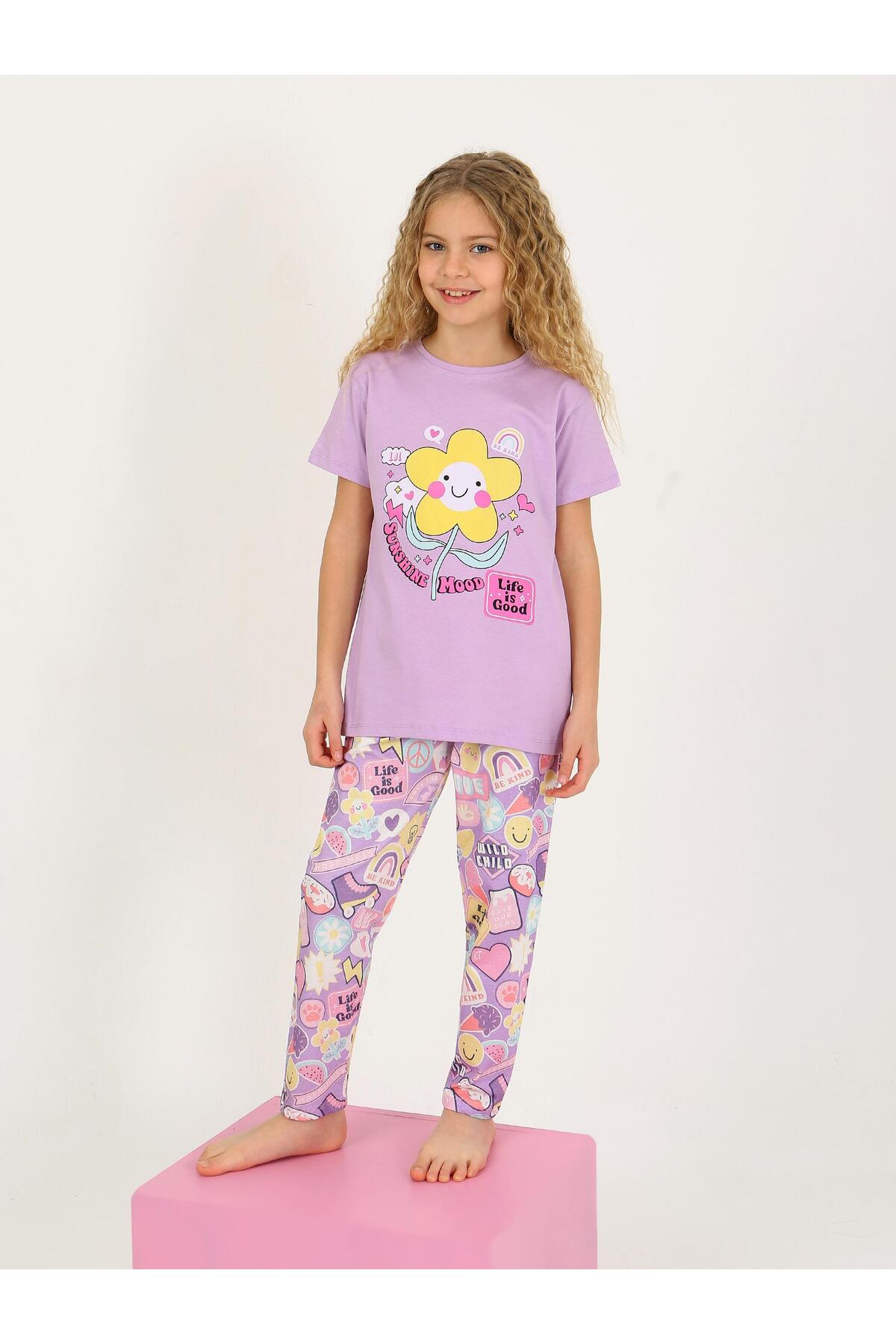 vitmo Kız Çocuk Kısa Kollu %100 Pamuklu Pijama Takımı Be Kind fotoğrafı 5 (önizleme)