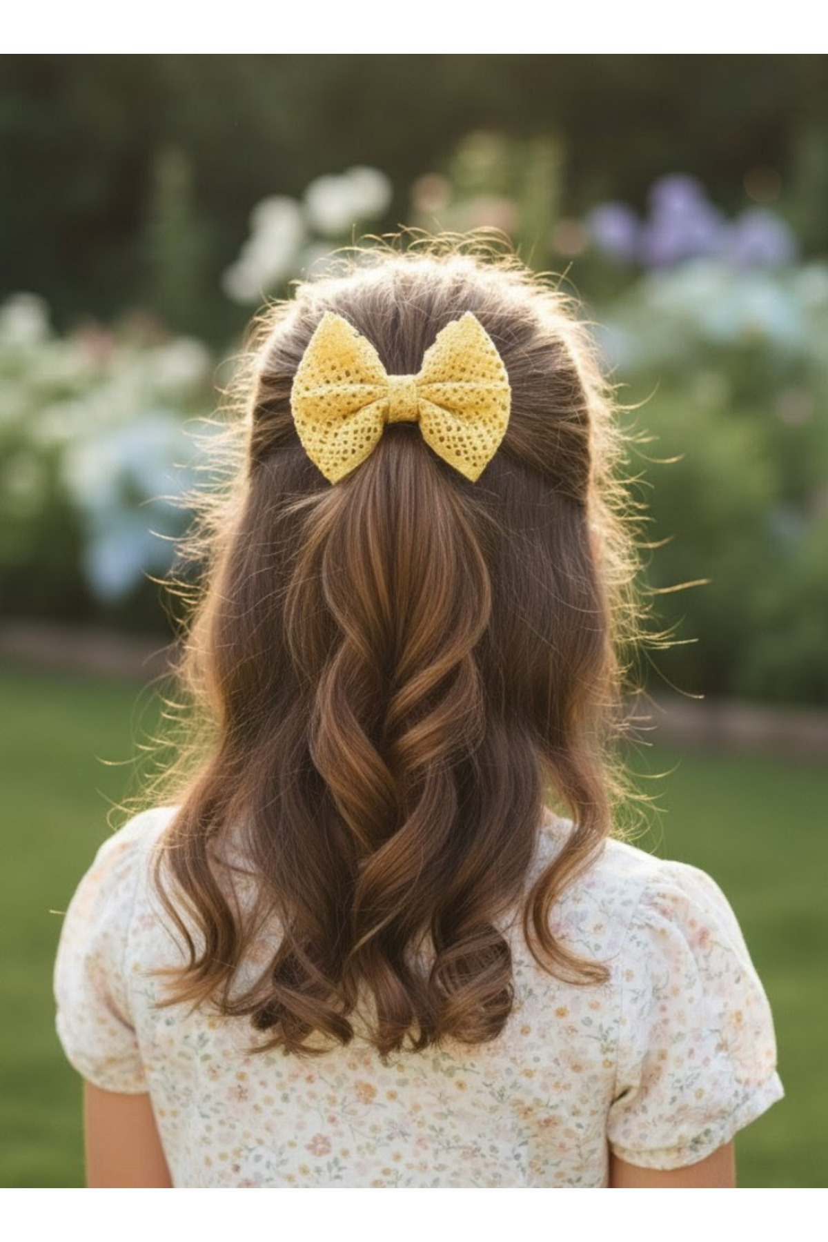 Handmade Mustard Yellow Tiny Lace Automatic Bow Buckle For Children, Kids Buckle