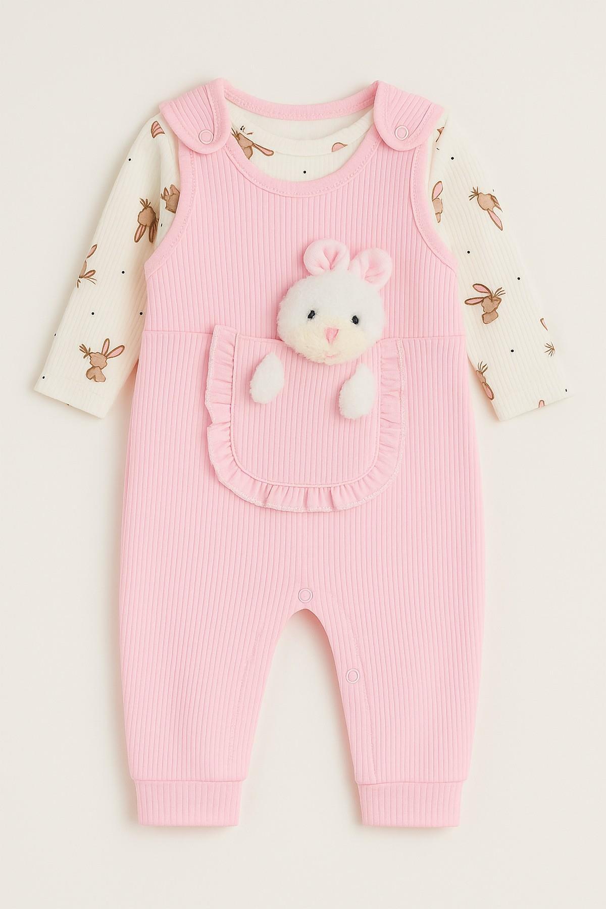 dinamik çocuk Oyuncak Tavşanlı Fitilli Çıtçıtlı Kız Bebek Tulum Takımı 2’li Tulum Seti – Zıbın ve Tulum|3-6-9Aylık fotoğrafı 3 (önizleme)