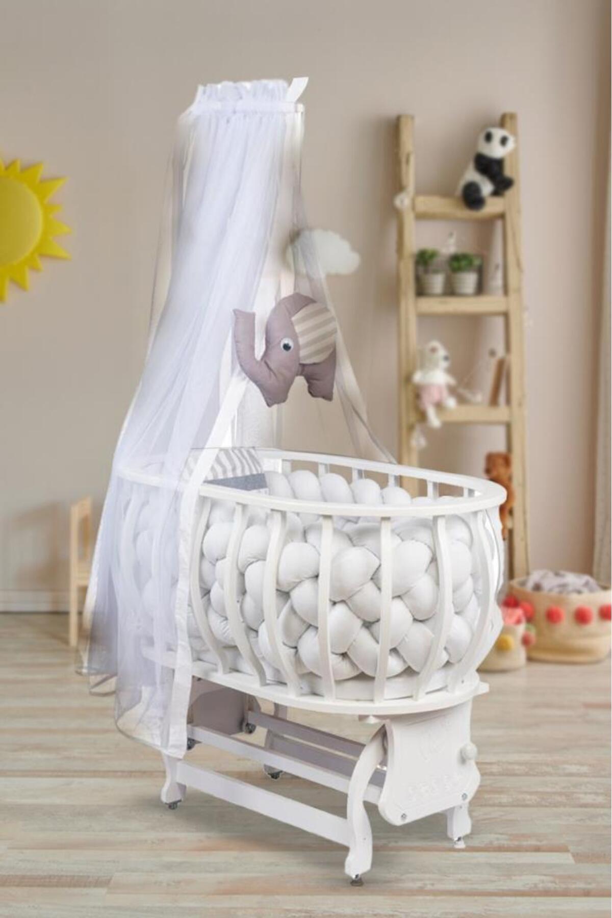 Lina Basket Crib Wooden Crib Natural Wooden Crib with Braided Sleeping Set
