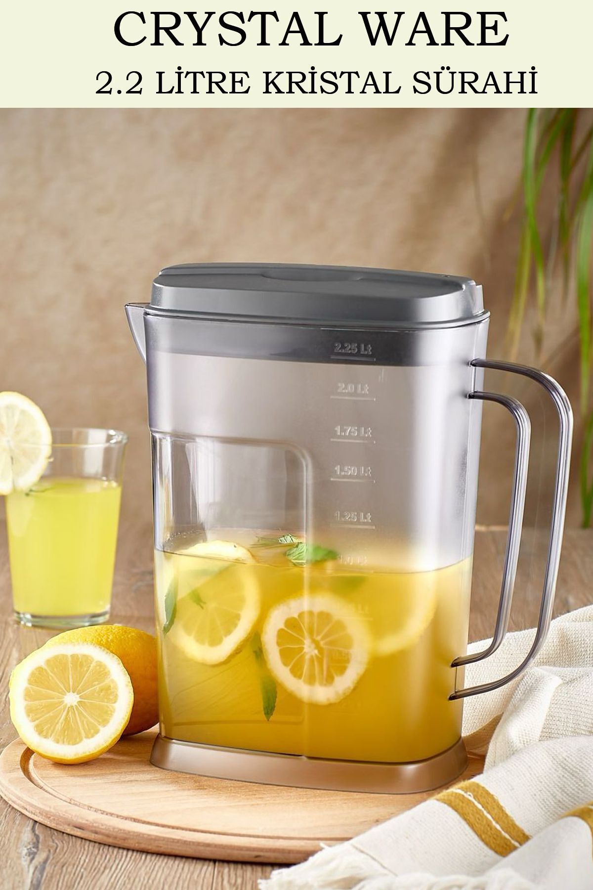 Crystal Ware Işıl Kristal Sürahi 2.2 Litre Antrasit Kapak