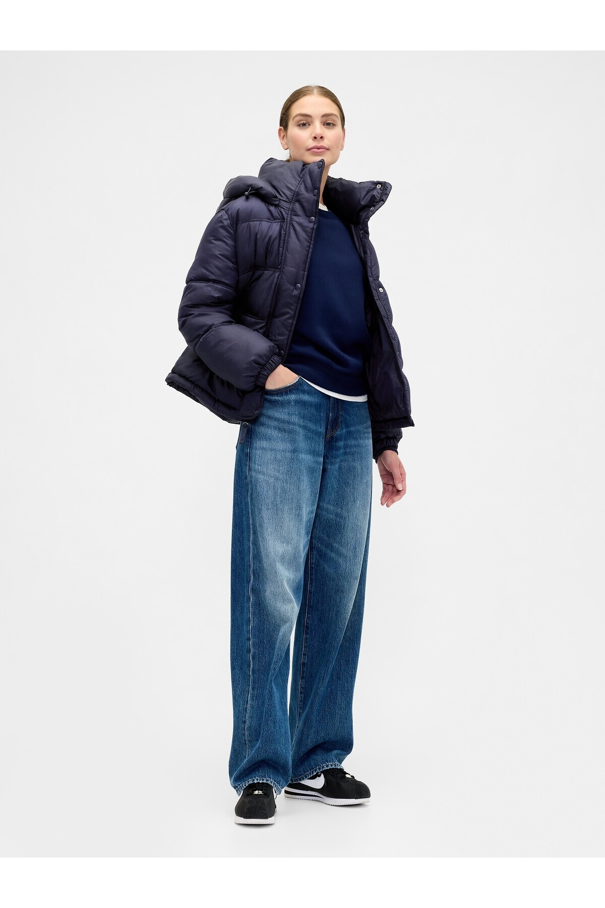 GAP Kadın Lacivert Logo Puffer Şişme Mont görsel 5