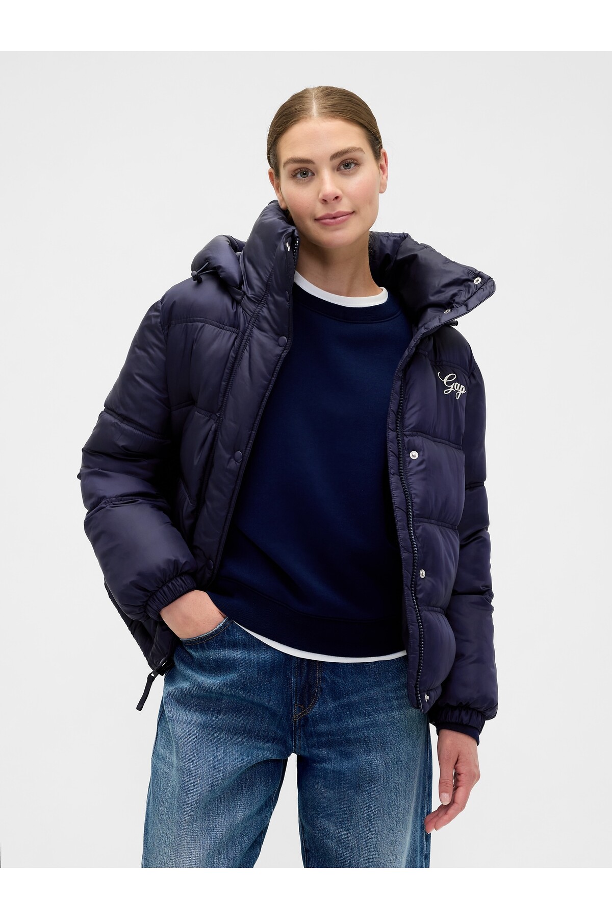 GAP Kadın Lacivert Logo Puffer Şişme Mont