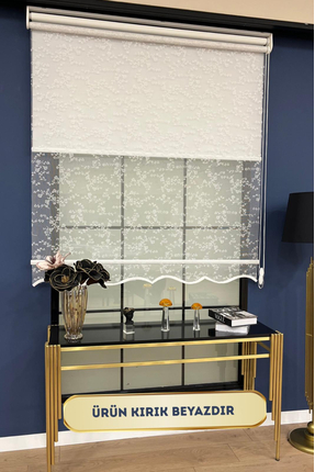 EYMENS HOME Eymen's Eym4003 Çift Mekanizmalı Tül Ve Stor Perde Dal Desenli Kı...