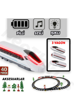 YILDIRIM OYUNCAK Pilli Led Işıklı Sesli 40 Parça Raylı Aksesuarlı Vagonlu 308...