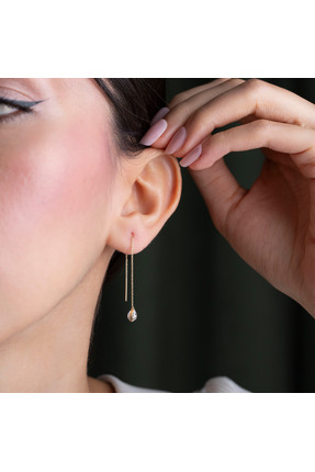 Goldstation 14 Ayar Altın Küpe Sallantılı Damla Taşlı(BEYAZ)