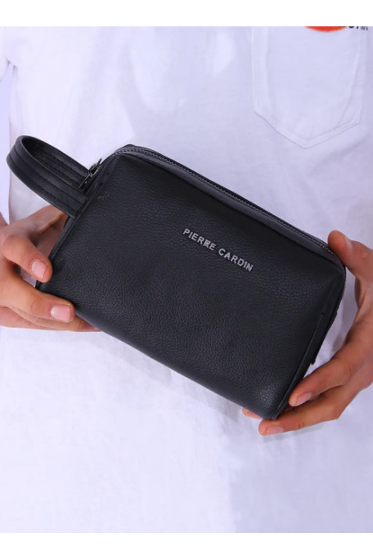 Pierre Cardin Siyah El Tutma Saplı Fermuar Kapamalı Erkek El Çantası - Potföy Çanta - Clutch 01PC002001 görsel 3