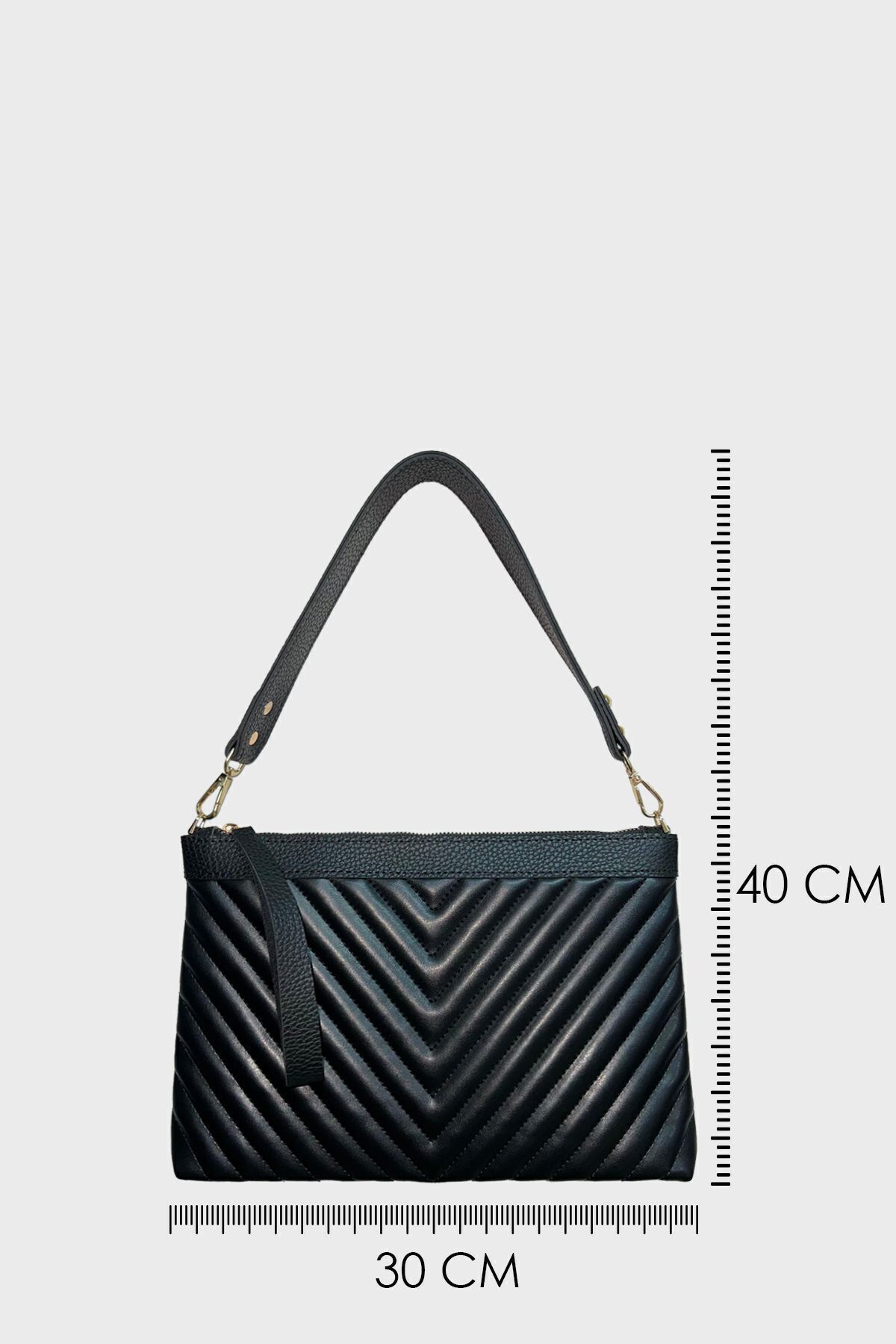 FARBAG Premium Siyah Nakışlı Suni Deri Portföy Ve Omuz Çantası görsel 5