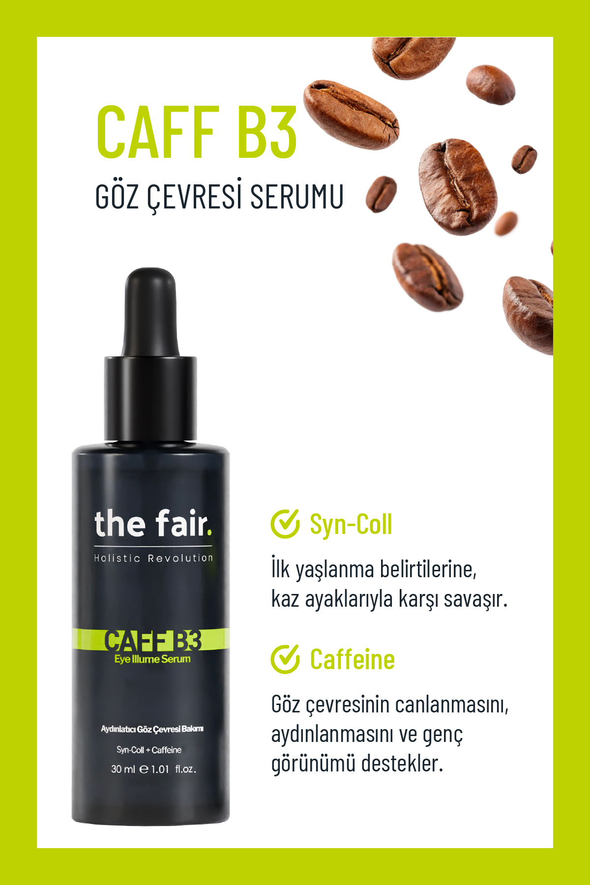 منصفانه. سرم دور چشم Caff-B3 Eye Illume ضد تیرگی و روشن کننده چین و چروک، 30 میلی لیتر — ZZ.VV.SGT.2021/0511 — تصویر 3 از 6