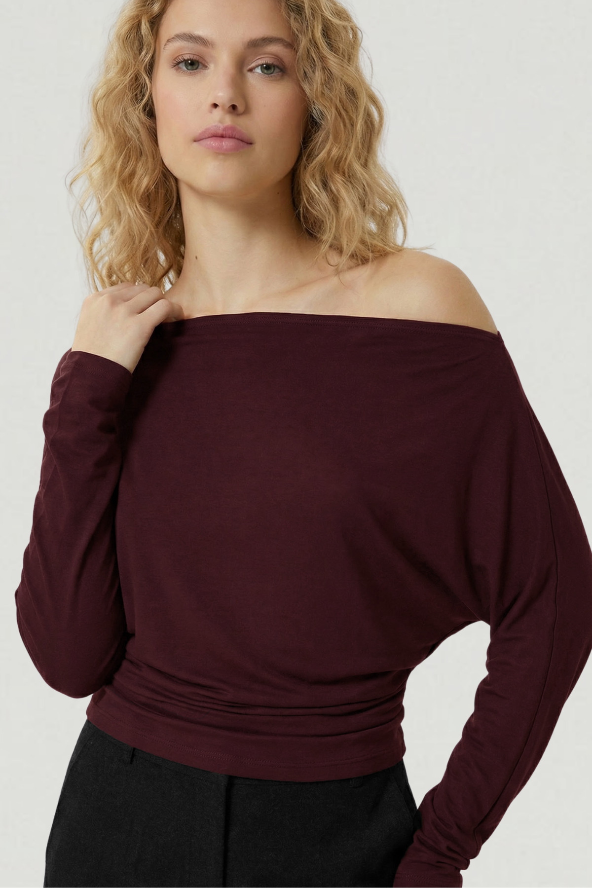 VODENS Bordo Asimetrik %100 Pamuk tişört