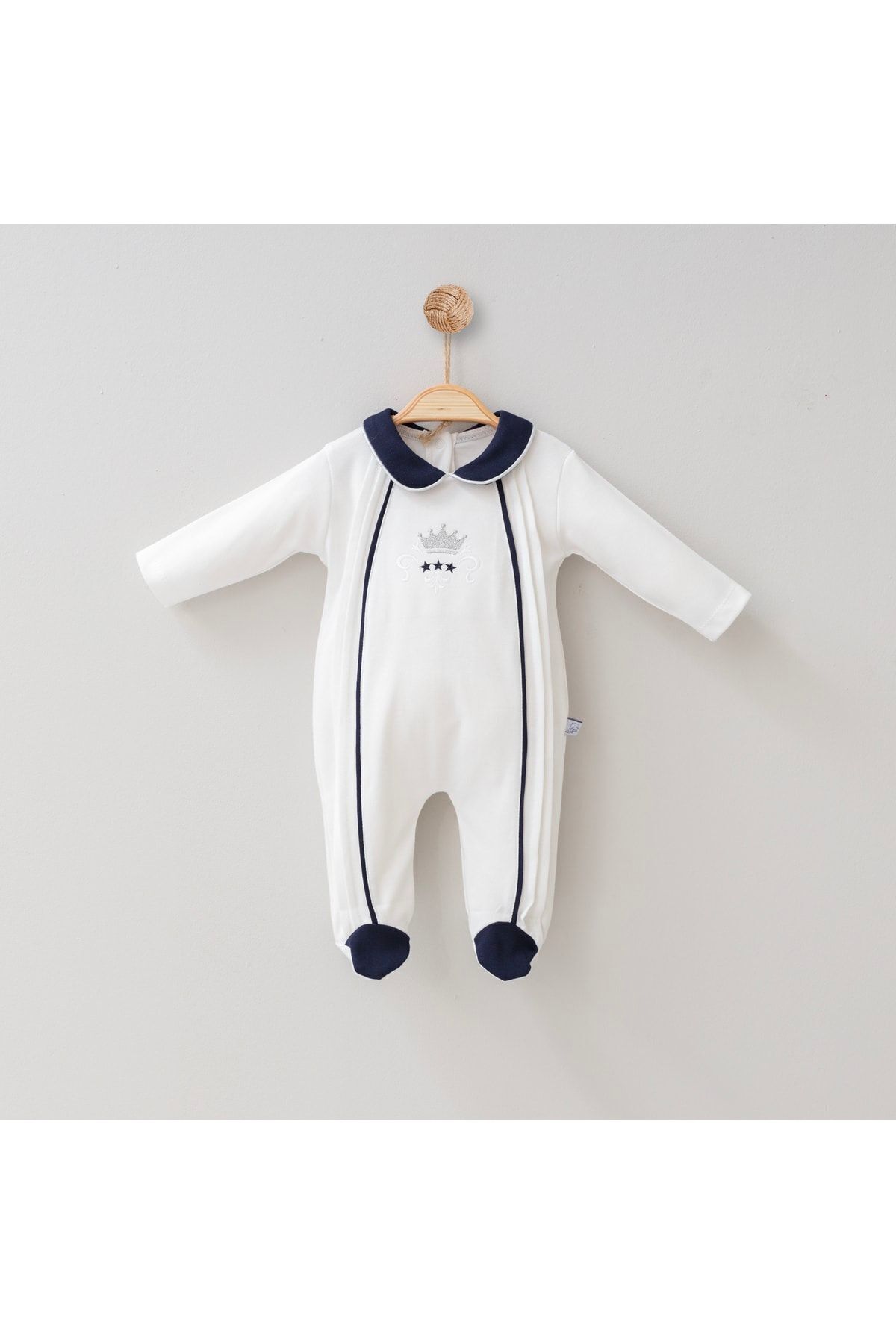 MİNİBORN Yeni Doğan Erkek Uzun Kollu Ekru Crown Of King Romper Tulum fotoğrafı 2 (önizleme)