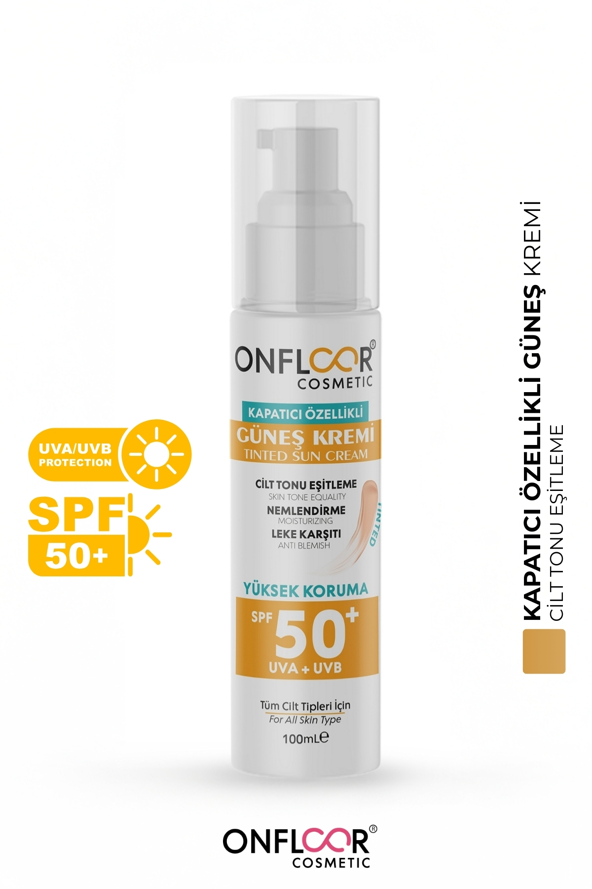 Renkli Güneş Kremi SPF 50+ 100 ml - Ton Eşitleyici, Nemlendirici Yüz Güneş Koruyucu — ONFGNŞKRM — تصویر 4 از 4