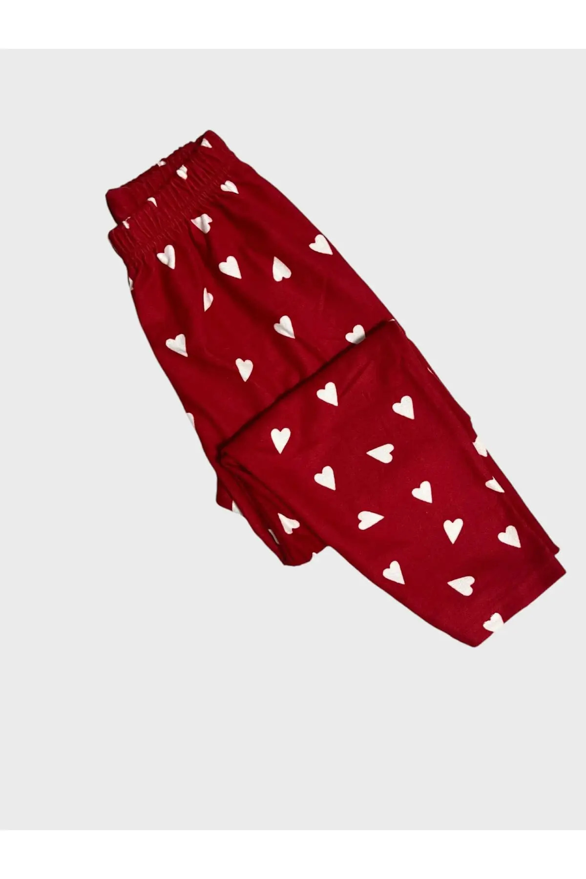 ALİŞ KİDS Kız Çocuk Pamuklu Süet Kırmızı Kalp Desenli Gömlek Yaka Uyku Bantlı Düğmeli Uzun Kollu Pijama Takımı fotoğrafı 3 (önizleme)