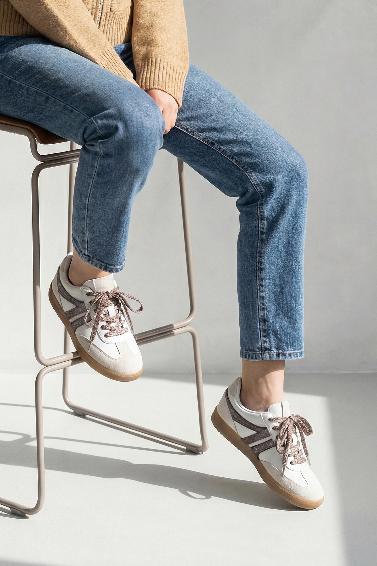 Marjin  Kadın Sneaker Retro Çift Bağcıklı Spor Ayakkabı Forden Kahve - Görsel 2