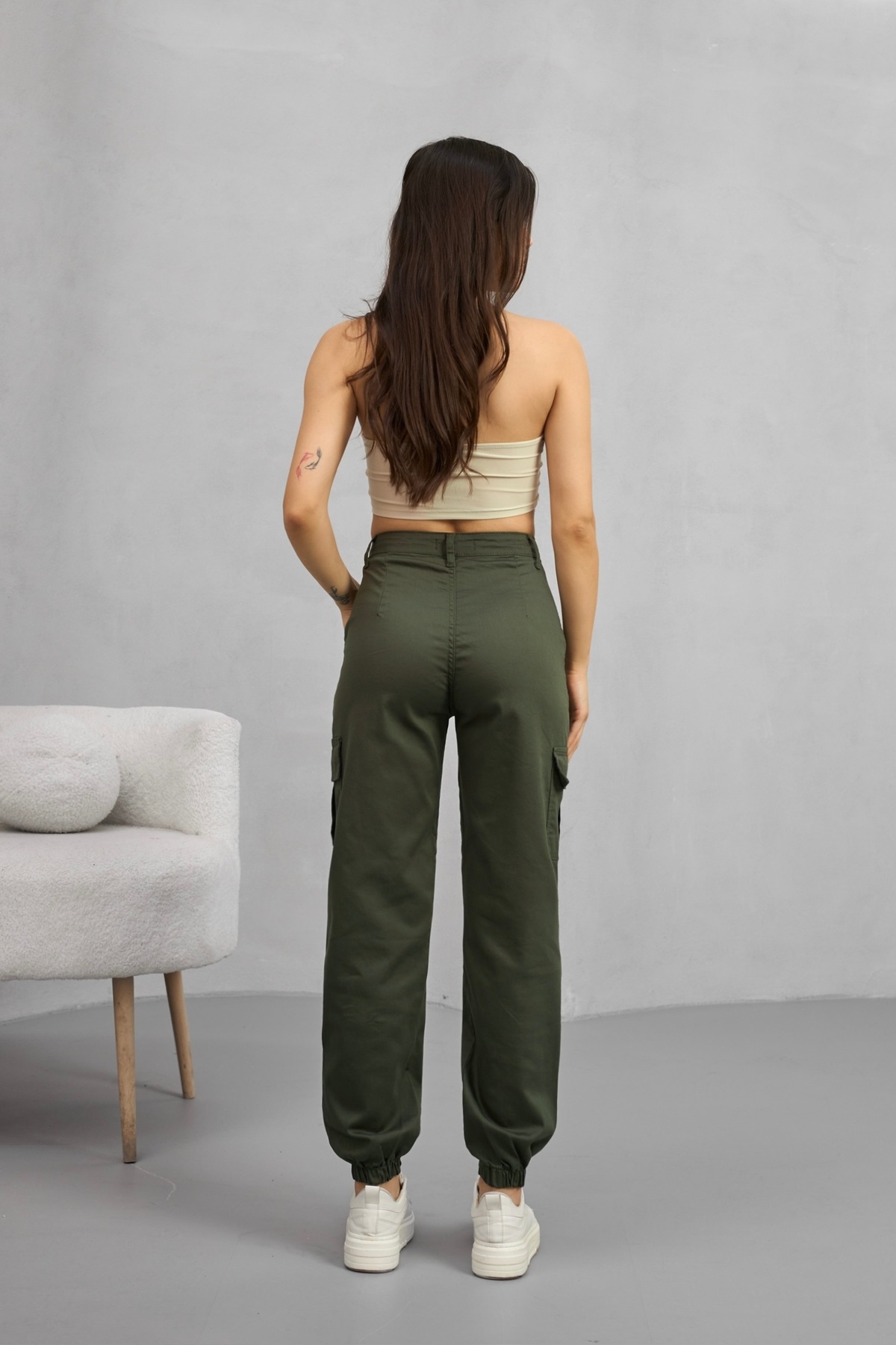 alanora  Kadın Yüksek Bel Paçası Lastikli Jogger Kargo Cep Pantolon - Görsel 3