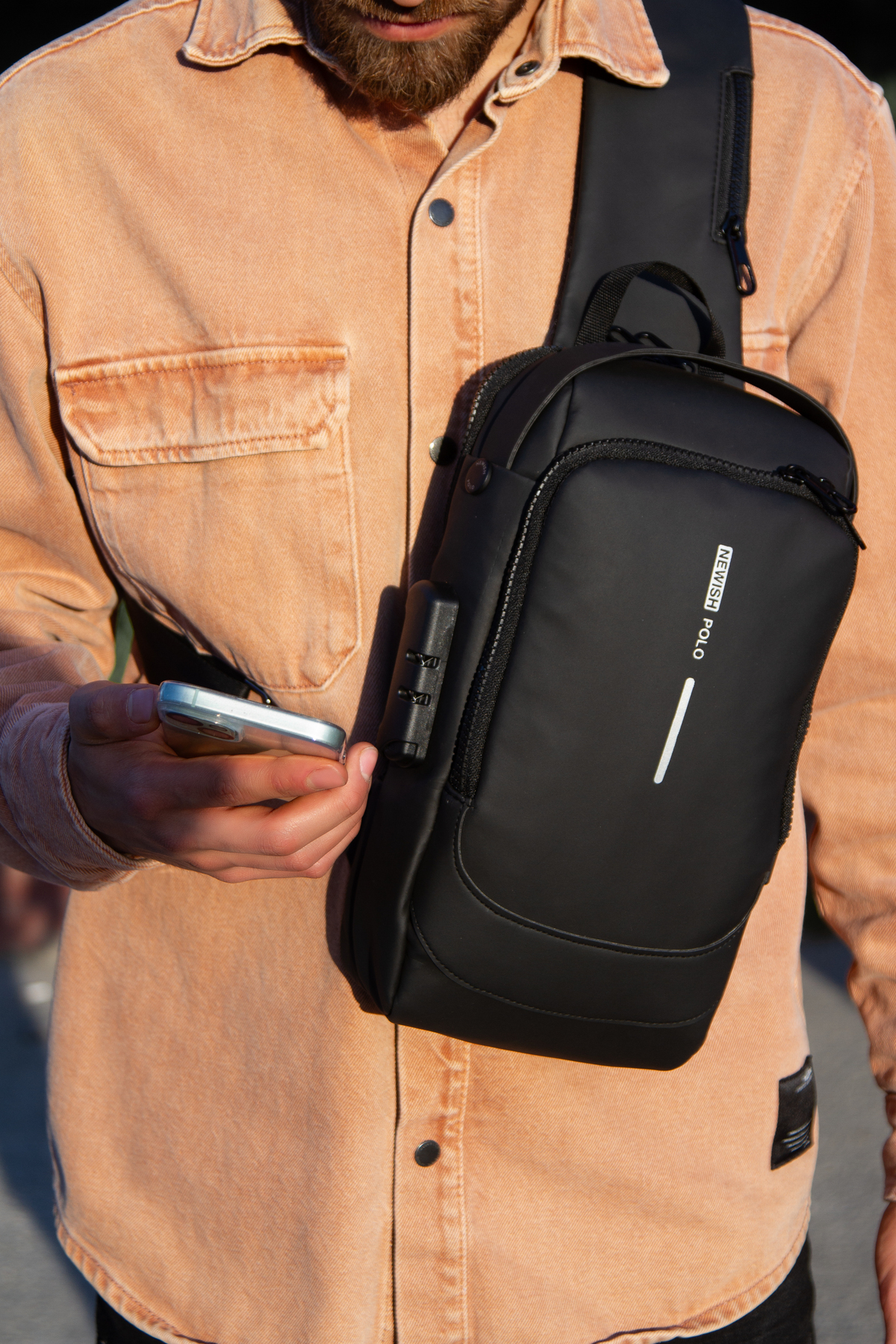 Newish  Erkek Deri Mekanizmalı Cüzdan ve Usb Çıkışlı Çapraz Askılı Omuz ve Bel Çantası - Siyah - Görsel 8