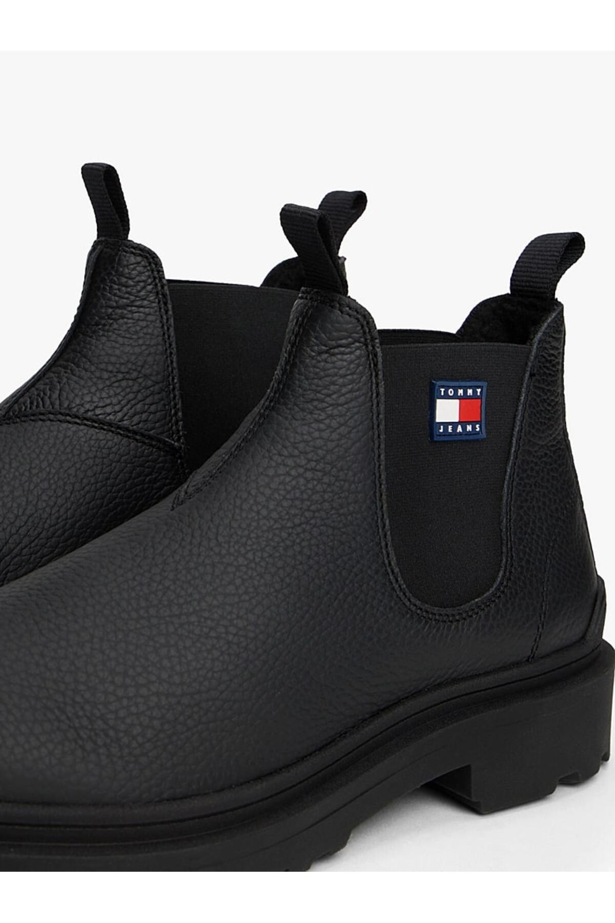 Tommy Hilfiger Erkek Toka Marka Logolu Deri Şık Tasarımlı Günlük Kullanıma Uygun Siyah Bot & Bootie görsel 6