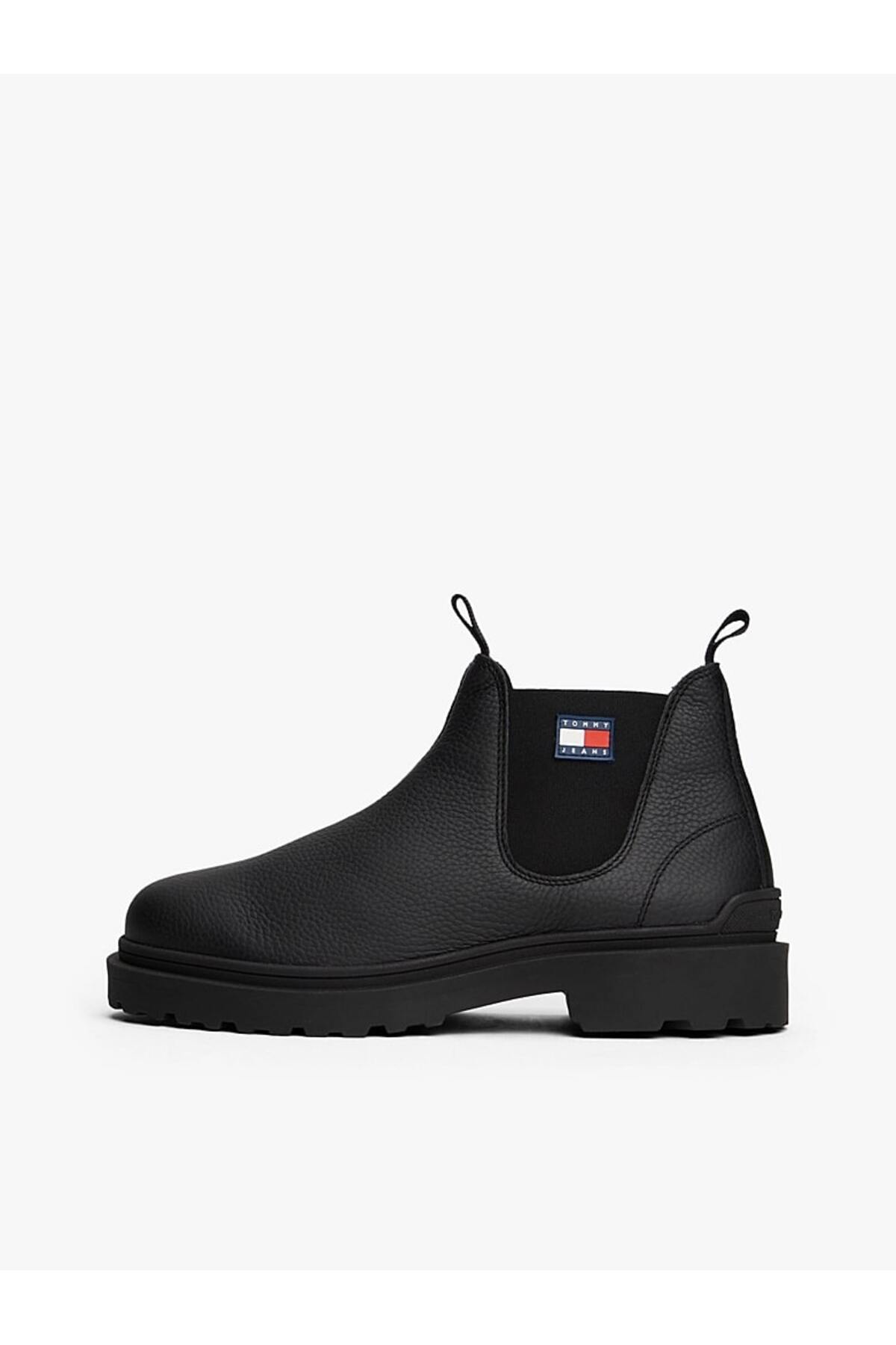 Tommy Hilfiger Erkek Toka Marka Logolu Deri Şık Tasarımlı Günlük Kullanıma Uygun Siyah Bot & Bootie görsel 7