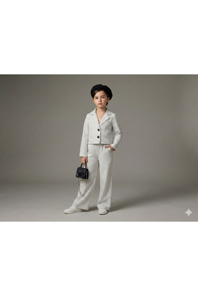 tinytrends Kız Çocuk Exclusive Cut Royal Çizgili Takım Elbise Ceket Pantolon