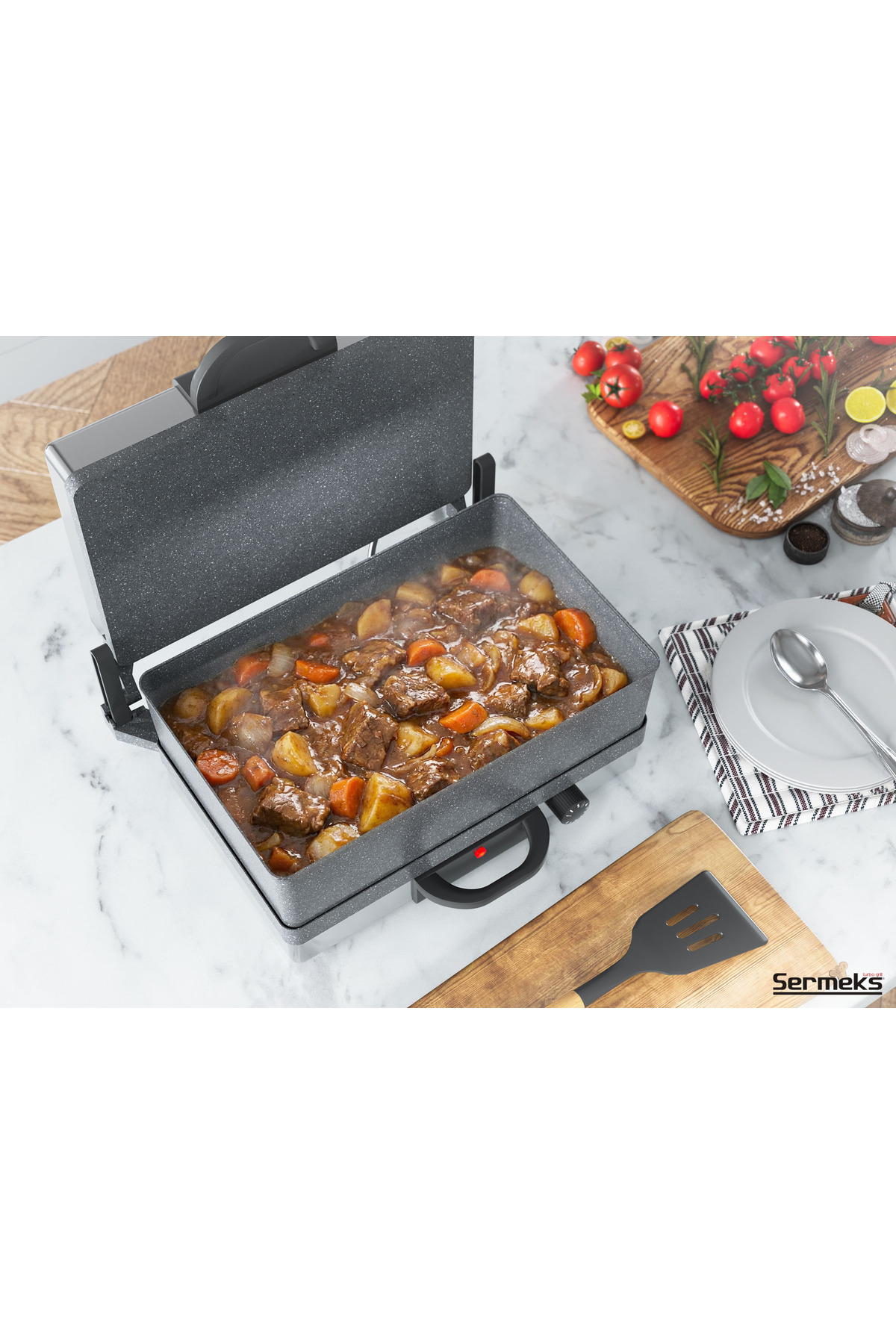 Sermeks Silex Tost Lahmacun Tost Makinesi Gri Tavalı