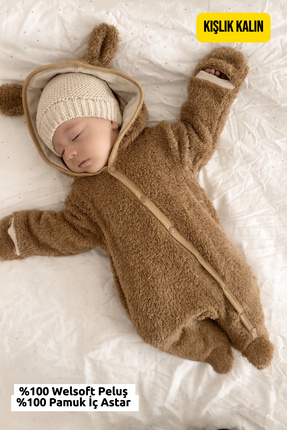 KEY KIDS Welsoft Peluş Ayıcık Bebek Tulum Kışlık Astronot Kapüşonlu Unisex 0-...