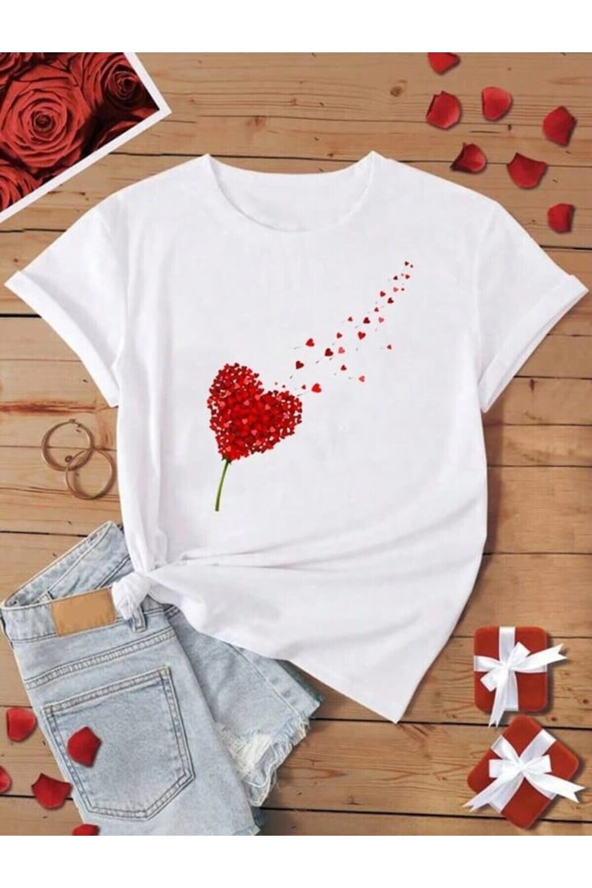 STIL-X HEART PRINTED OVERSIZE SIZE BLACK AND WHITE TSHIRT