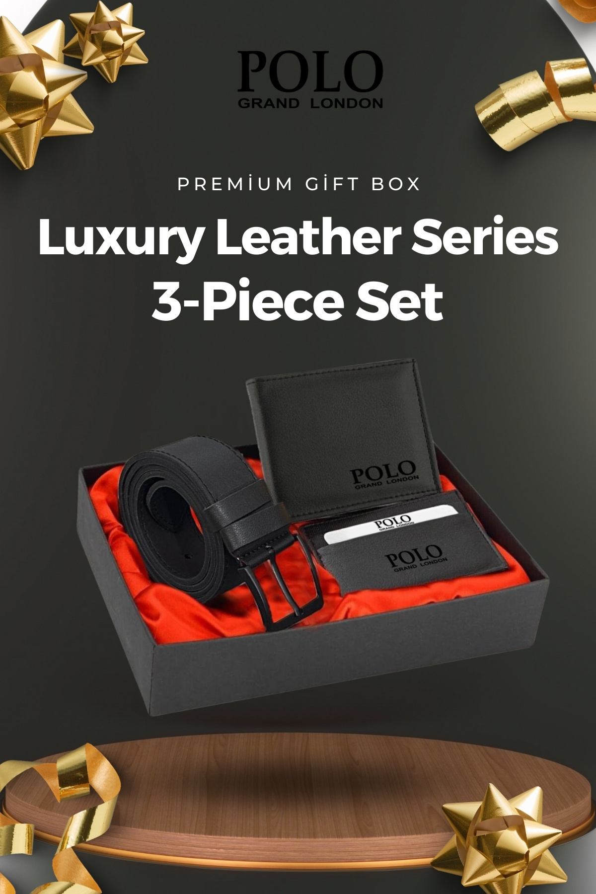 POLOGRAND London  Orijinal Erkek 3'lü Özel Hediye Kutulu Luxury Serisi Damat Hediyelik Kemer Cüzdan Ve Kartlık Seti - Görsel 2