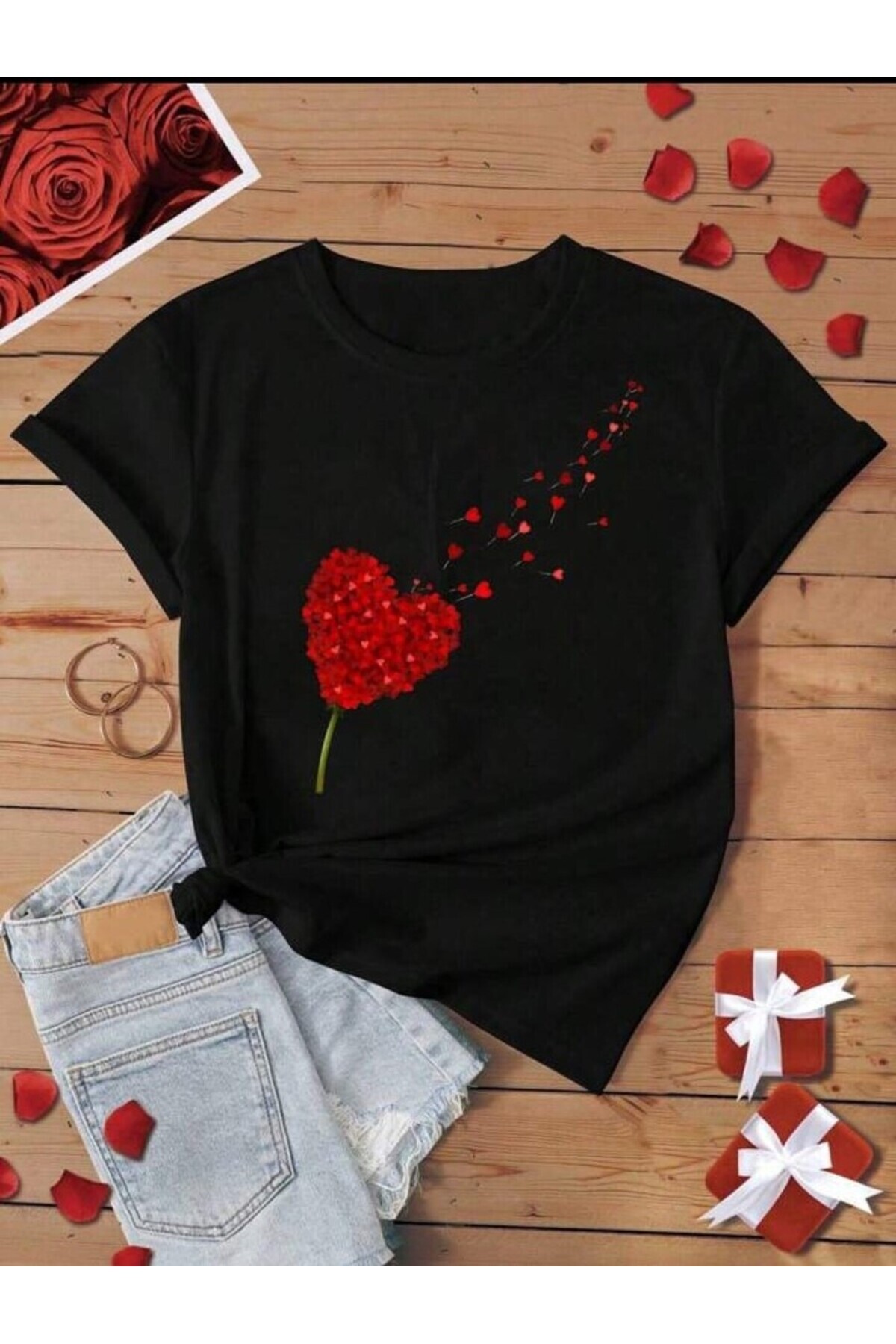 STIL-X HEART PRINTED OVERSIZE SIZE BLACK AND WHITE TSHIRT