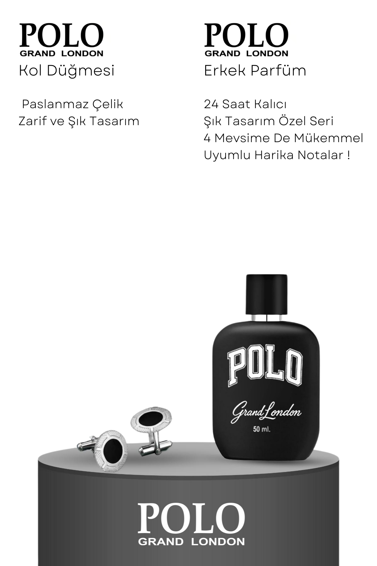 POLOGRAND London  Orijinal Erkek 5'li Hediye Kutulu Luxury Serisi Deri Kemer Cüzdan Kartlık Kol Düğmesi Parfüm Seti - Görsel 5