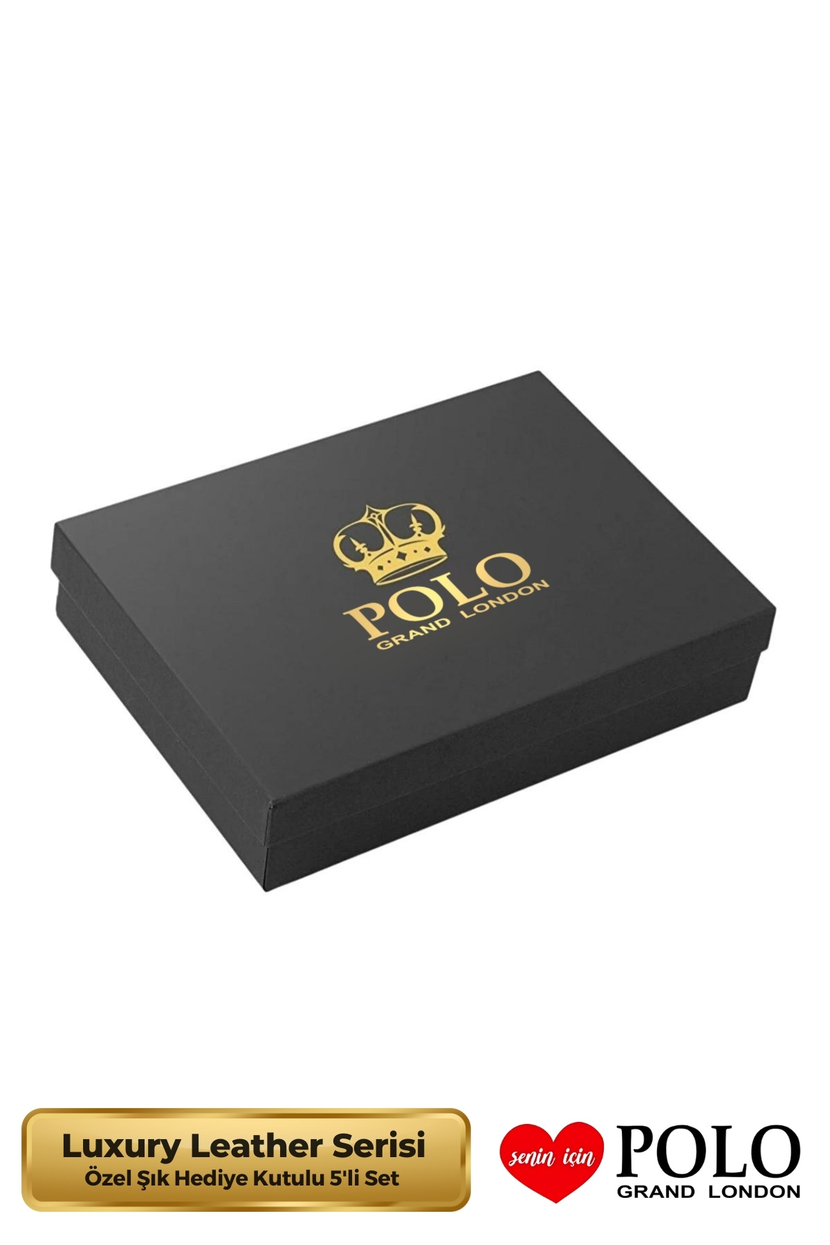 POLOGRAND London  Orijinal Erkek 5'li Hediye Kutulu Luxury Serisi Deri Kemer Cüzdan Kartlık Kol Düğmesi Parfüm Seti - Görsel 8