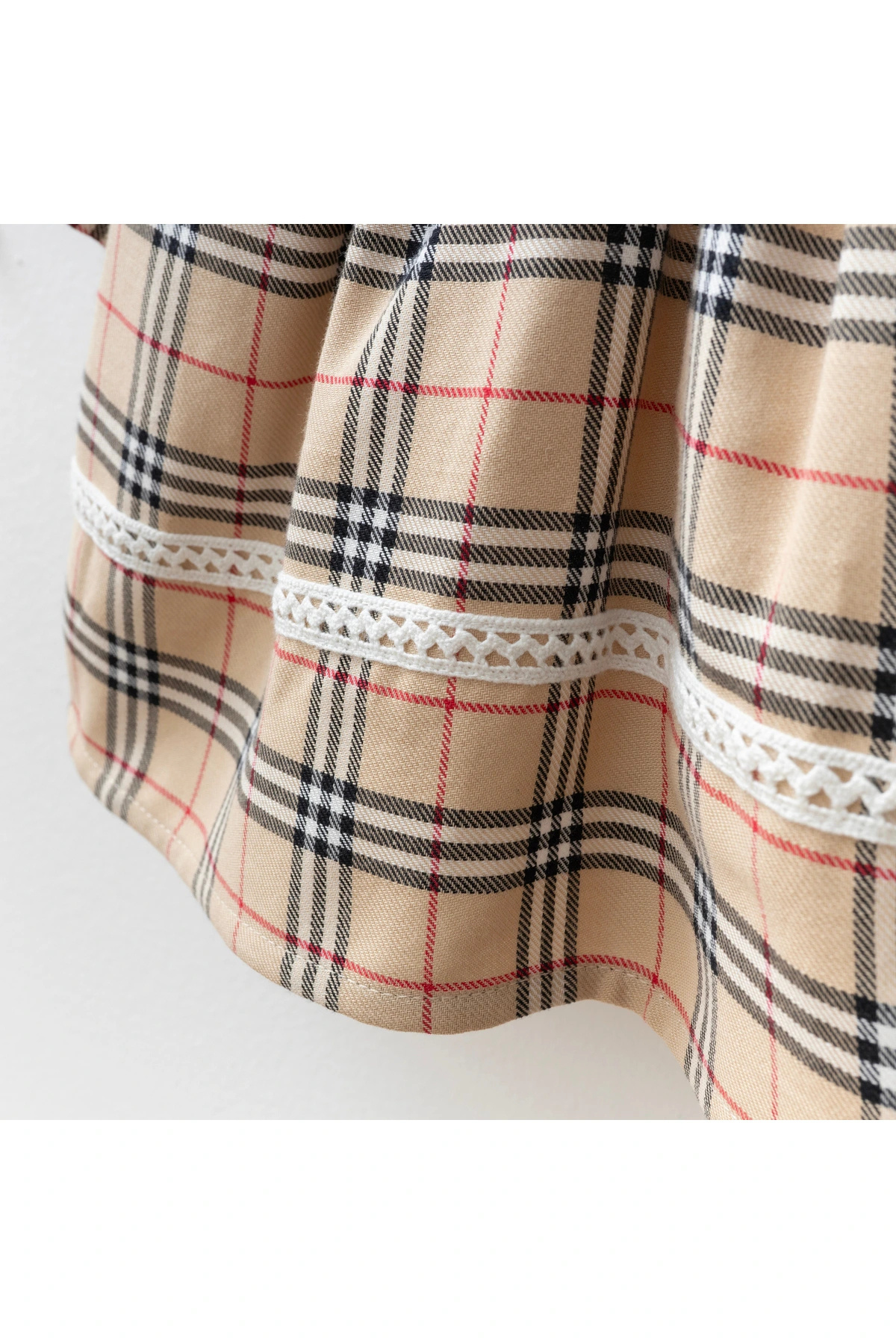 My Lusa Baby Arin Kız Bebek Kareli Dantelli Elbise Bej 9-24 Ay fotoğrafı 4 (önizleme)