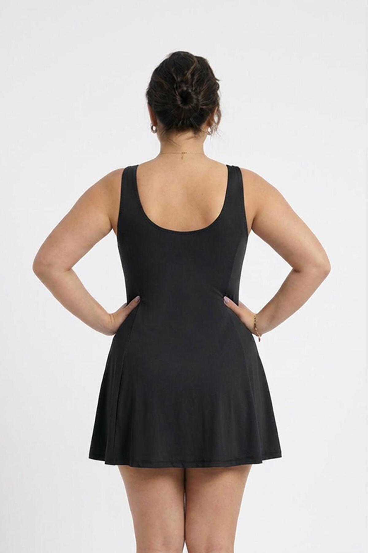 vawensea  Kadın Kendinden Bitişik Şortlu Elbise Mayo Siyah (GÖĞÜS PEDLİ) - Görsel 3