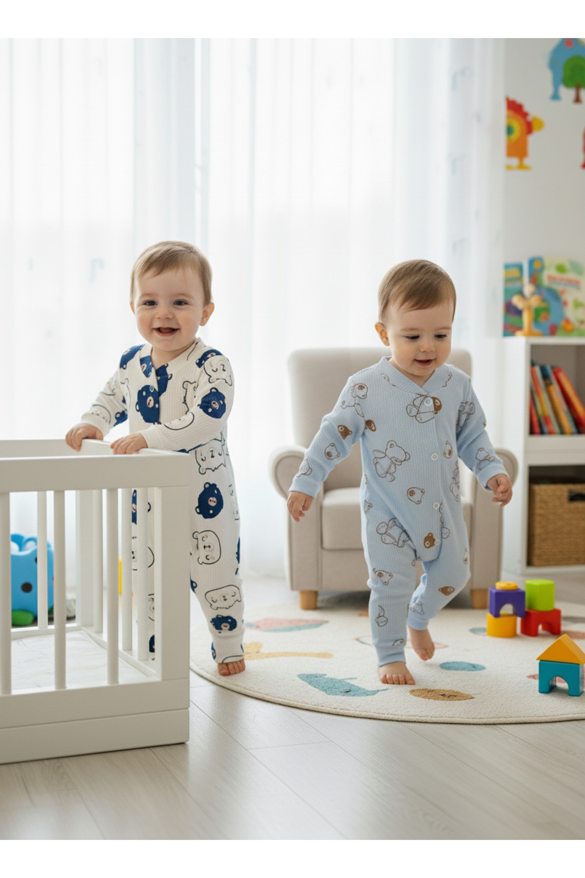 minço bebe Erkek Bebek Ayıcık Desenli 2'li Pamuklu Patiksiz Tulum Yenidoğan fotoğrafı 3 (önizleme)