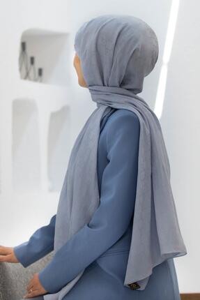 Vissona %57 İPEK %43 PAMUK Monogram Desenli Gümüş Renkli Şal - 70x190 Dikiş T...