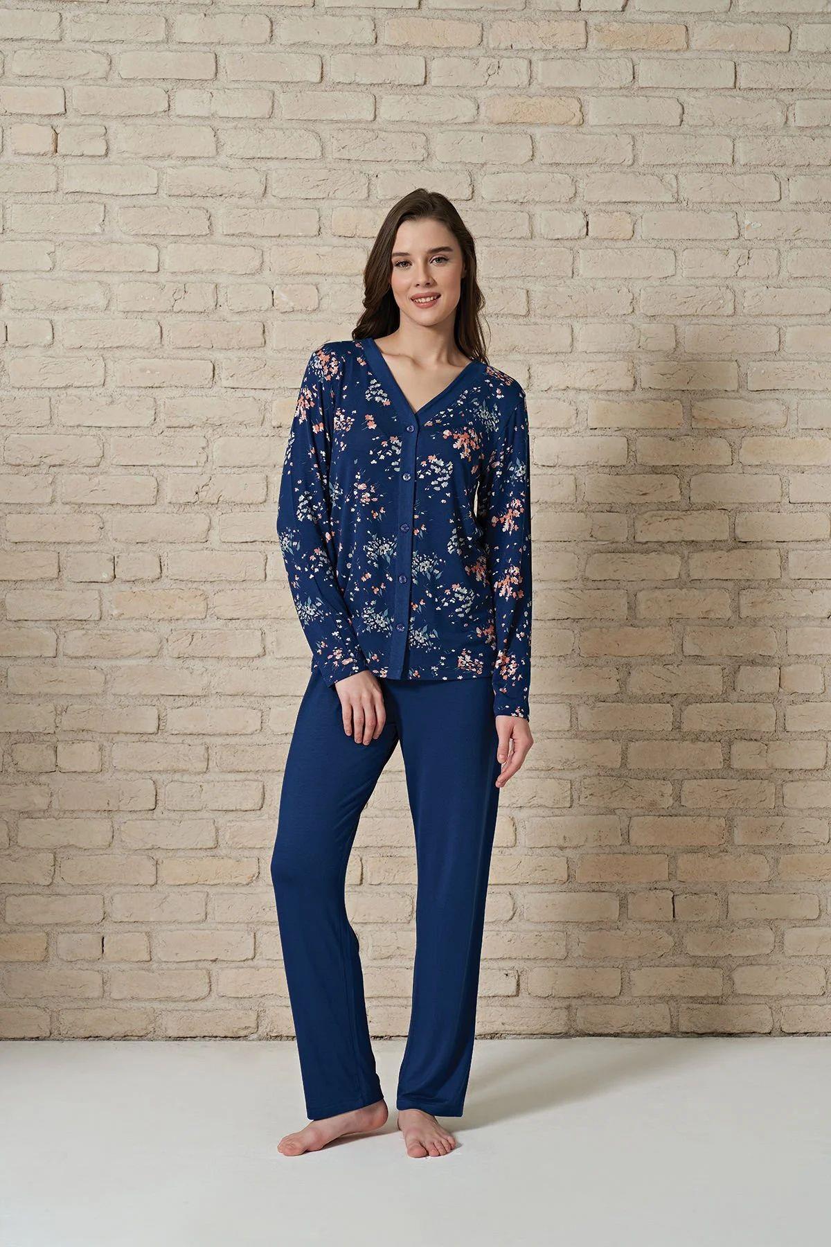 Pijadore 1729 Women's Button Front Long Sleeve Pajamas Set