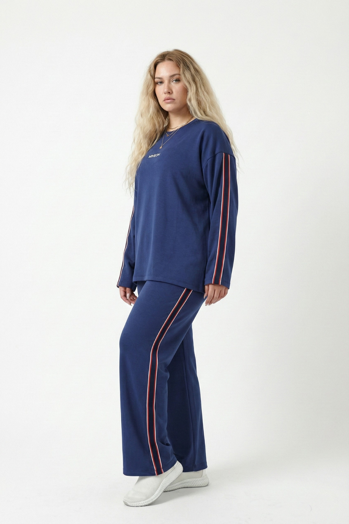 Mivoon Kadın Büyük Beden Şerit Detaylı Uzun Kollu Oşho Tarzı Modal Kumaş Takım M-6XL