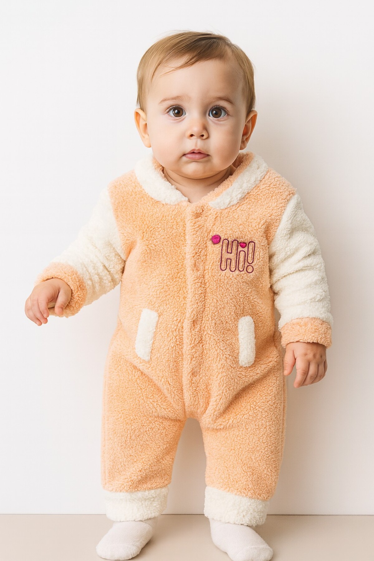 Chicsy Baby Kışlık Tatlı Welsoft Hi Yazılı Nakışlı Fermuarlı Alttan Çıtçıtlı Bebek Tulum fotoğrafı 2 (önizleme)