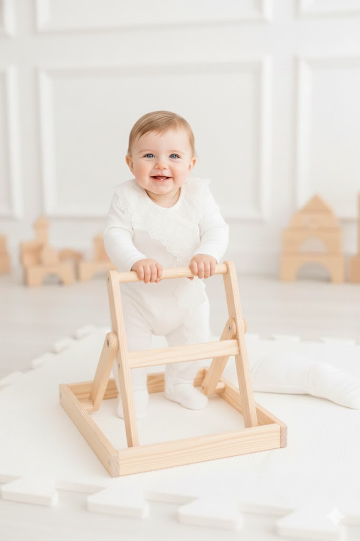 MİNİBORN Kız Bebek Ekru Yeni Doğan Dantelli Bandanalı Tulum fotoğrafı 2 (önizleme)
