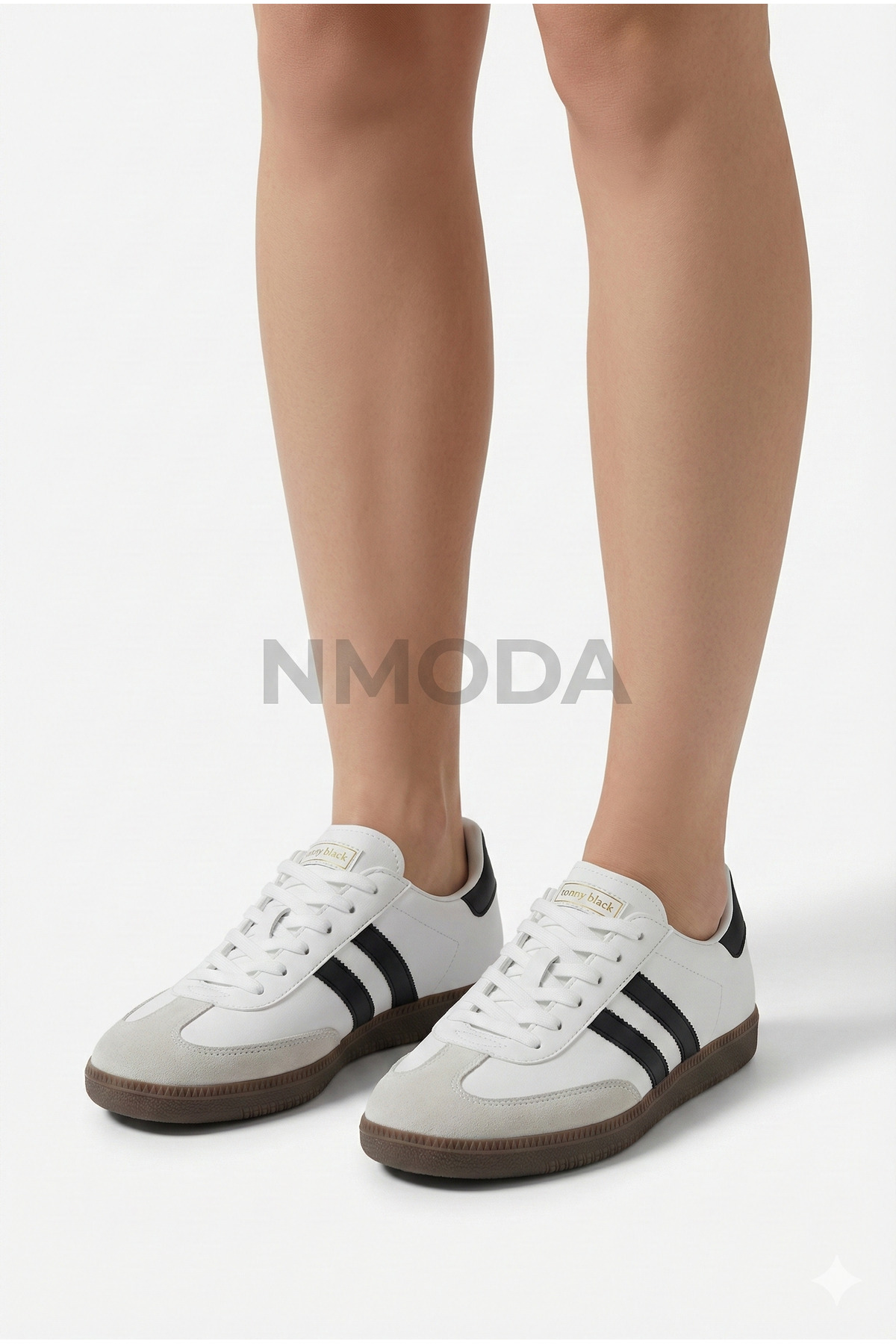 N MODA  Unisex Beyaz Siyah Termo Taban Yanı Şeritli Bağcıklı Spor Ayakkabı Sneaker - Görsel 4