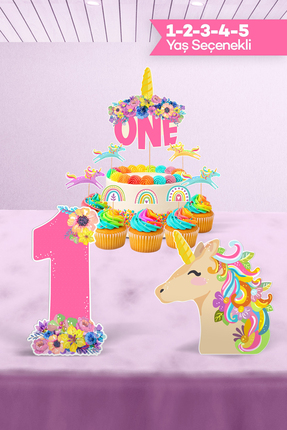 Hey Parti Unicorn Doğum Günü Süsü Seti (1 Yaş, 2 Yaş, 3 Yaş, 4 Yaş, 5 Yaş Kon...