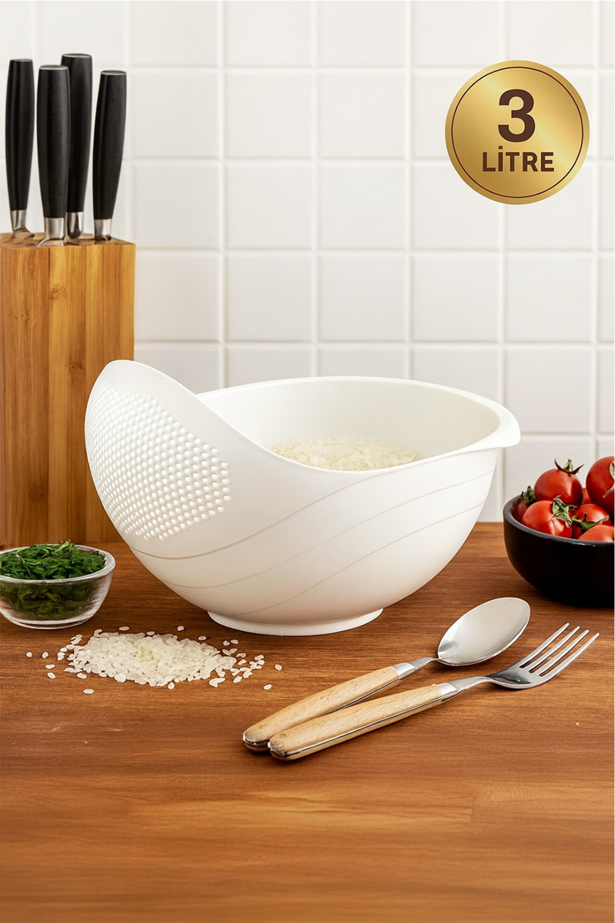 Mutfak Köşesi Nivo 3 Litre Pirinç Süzgeci - Çok Amaçlı Süzgeç