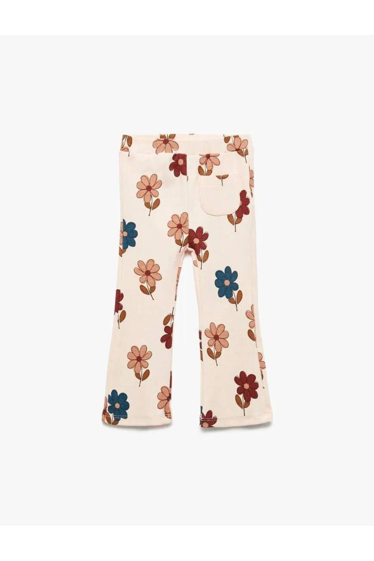 Koton Çiçekli Kaşkorse Pamuklu İspanyol Paça Pembe Kız Bebek Tayt 6Wmg40004Ak fotoğrafı 3 (önizleme)